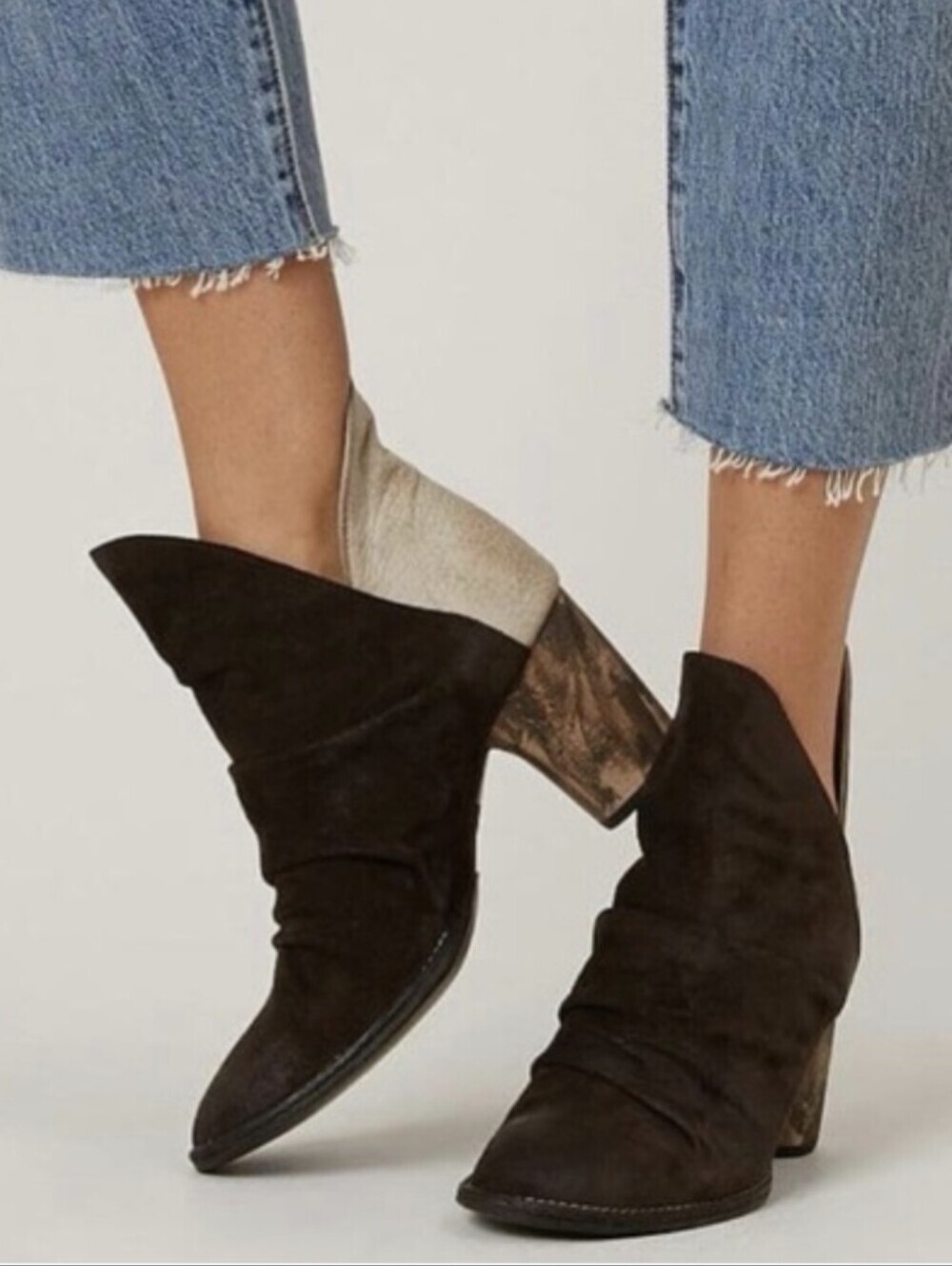 Free People Parisian Night Ankle Boot - Brown Suede Cream Leather sz 39